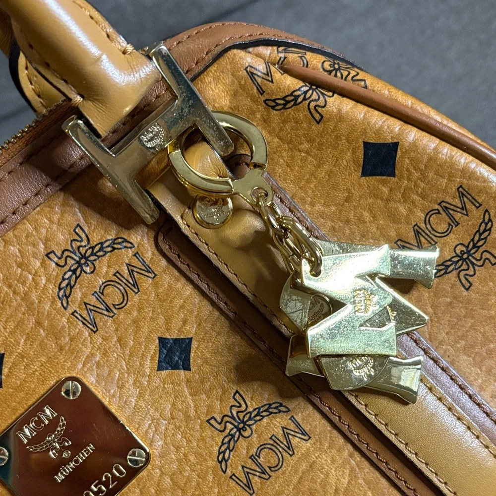 MCM Cognac Visetos Boston/Satchel Bag with Charms
